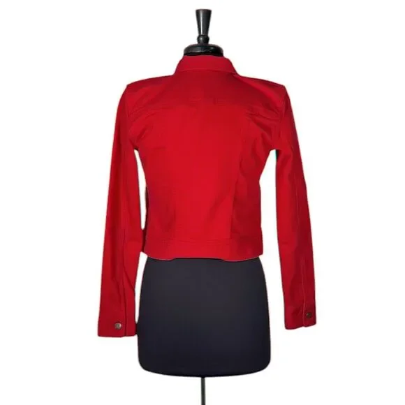Ralph Lauren Womens Jean Jacket Red Button Front Stretch Denim Preppy Cropped XS - Picture 2 of 9